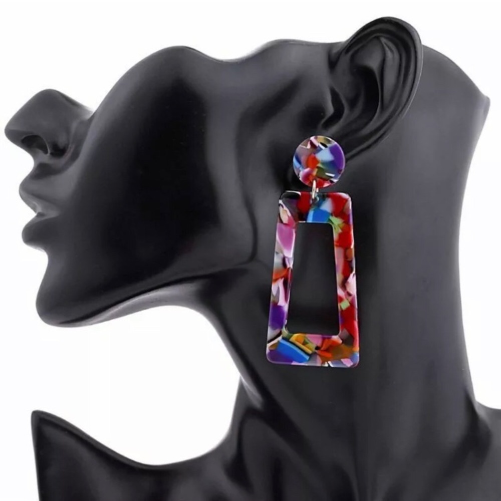 LAST 1! 🌈 Rainbow Mottled Acrylic Earrings 🌈 - Picture 2 of 5